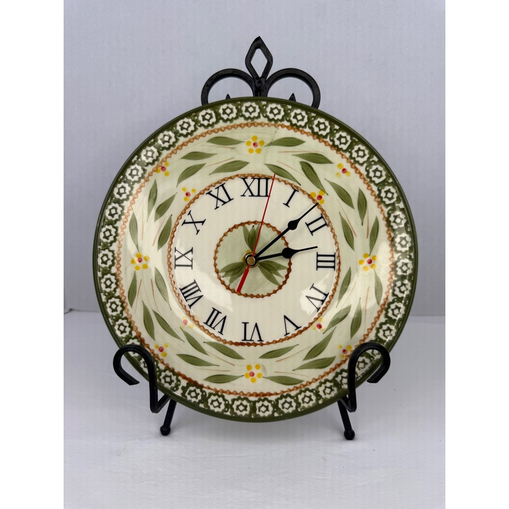 Vintage Temp-tations Old World Green Ceramic Wall Clock Roman Numerals Tara